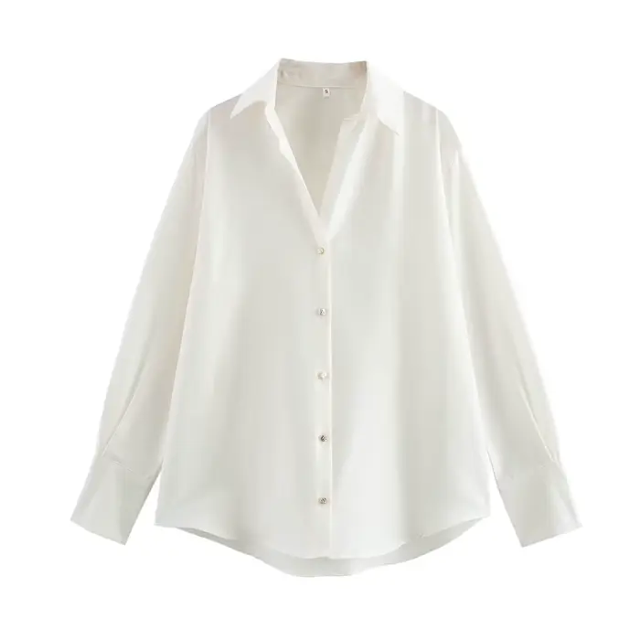 DUOPERI femmes mode Satin marron Blouse revers cou manches longues Vintage femme Chic dame chemises