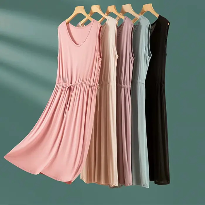 Chemise de nuit en coton élasthanne sans manches pour femmes longueur aux genoux style basique occassions spéciales