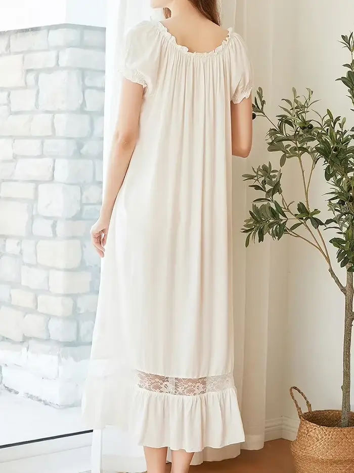 Biela bavlnená nočná košeľa pre ženy, gradient spánku, krátke rukávy, viktoriánska princezná, ročník, Lolita, adt Župan