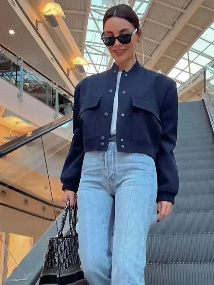 MUJER 2025 femme Bomber veste blanc automne hiver bouton recadrée vestes pour femmes mode à manches 