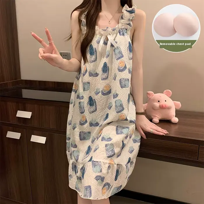 Chemise de nuit pour femme élégante sans manches polyester été mi-mollet tricotée pour dormir et sorties