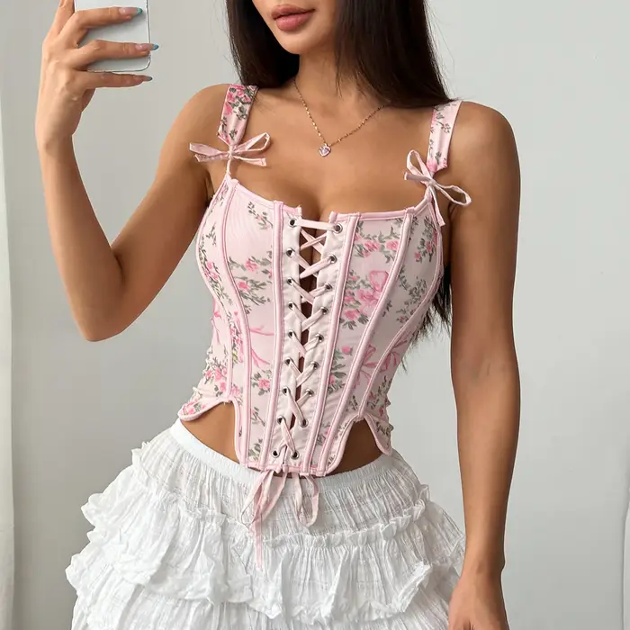 Vykostený korzet tlačený kvet pre ženy elegantné Bustiers kvetinový vzor špeciálne príležitosti elegantné večery