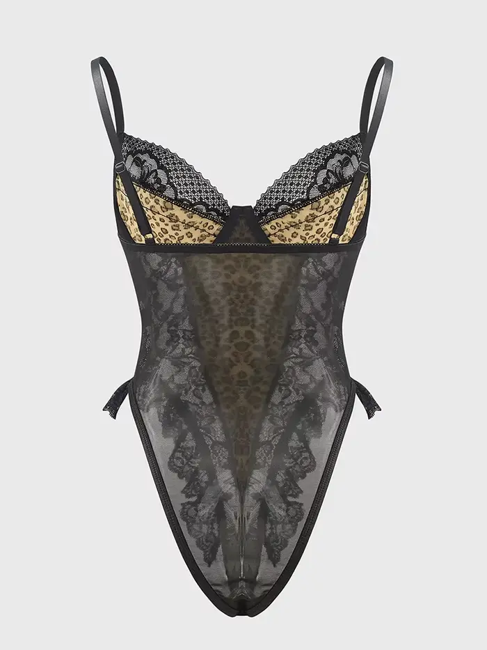 body Sexy Leopard čipka, Vintage, Chic, Štíhly, Dámske oblečenie, Špagety popruhy, Bez rukávov, Backless, Dospelý vzor