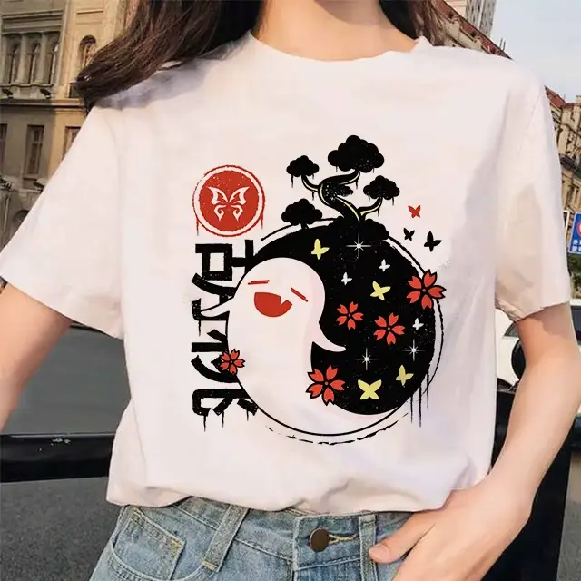 T-shirt à manches courtes pour femmes, 100% coton, Hu Tao Morax Zhongmovies Tartaglia Paimon, Genshi