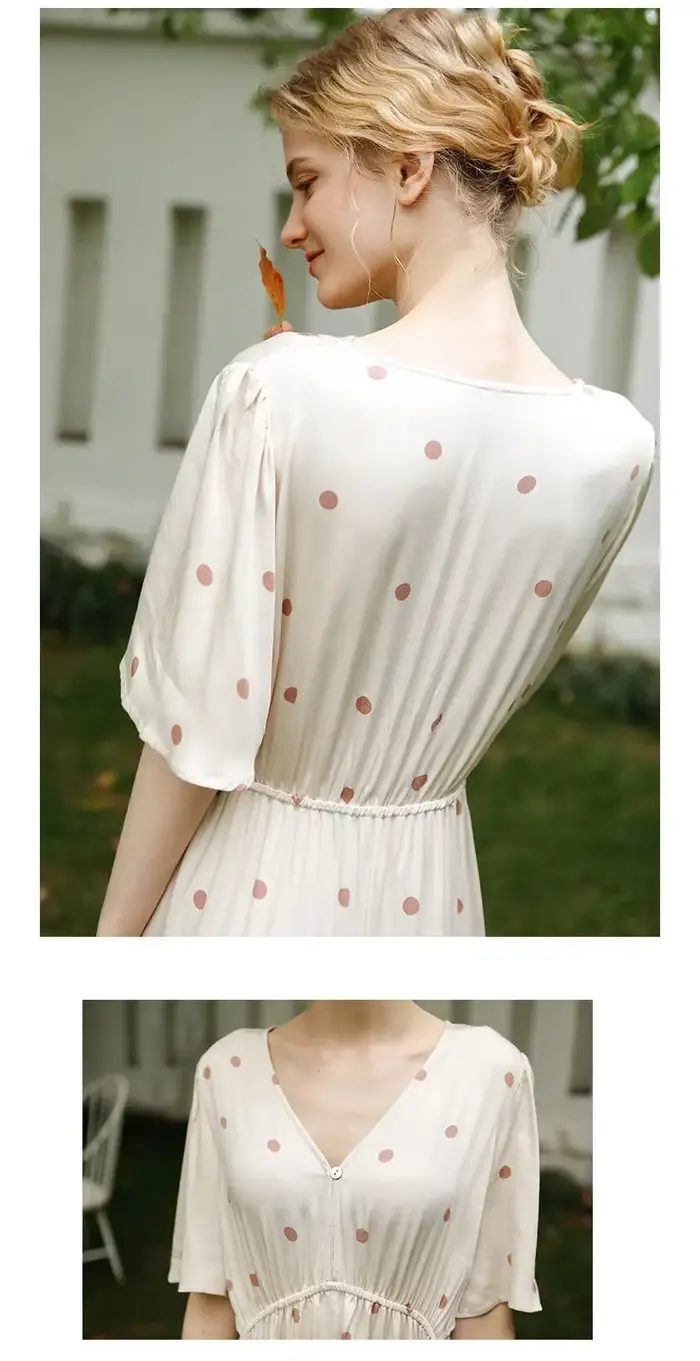Dlhá viskózová nočná košeľa pre ženy, gradient letnej nočnej košele, V-neck nočná košeľa s hnedým stehom, krátky rukáv nočná košeľa