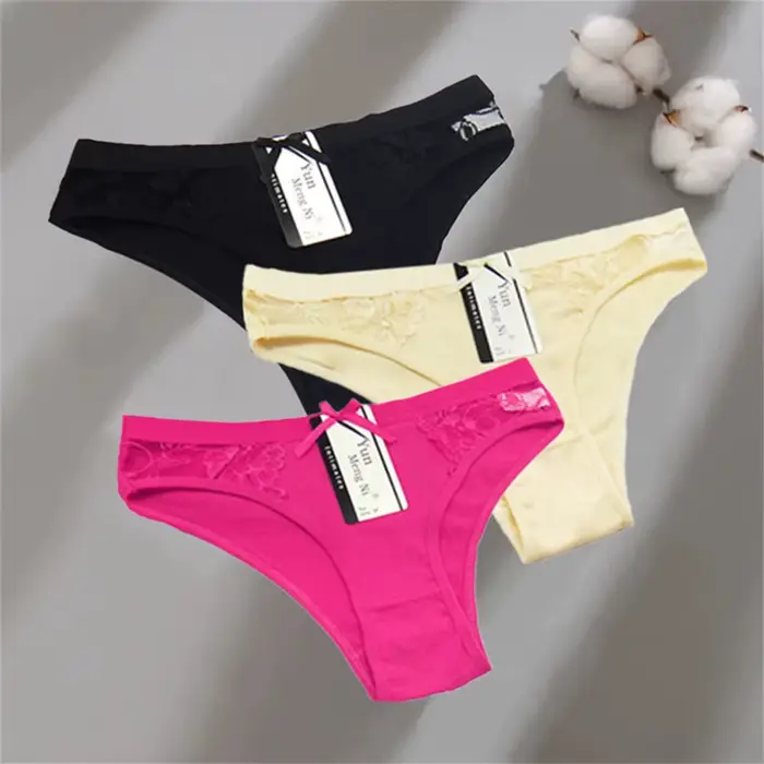 3 ks čipky bavlnené nohavičky pre ženy bezšvíkové zakrivené spodná bielizeň brazílsky sexy stredný pás bikini nohavičky žena priedušné spodná bielizeň