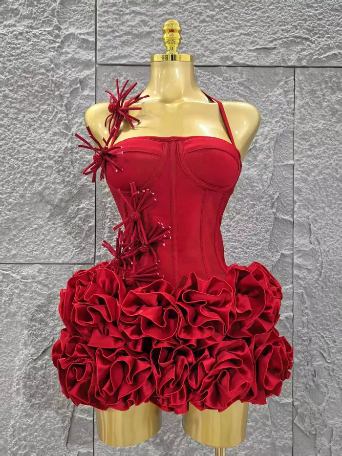 Elegantný štíhly luxusný narodeninový červený čierny obväzový outfit pre ženy Sexy lodičkové šaty na ples celebrít Klub dvojdielny set