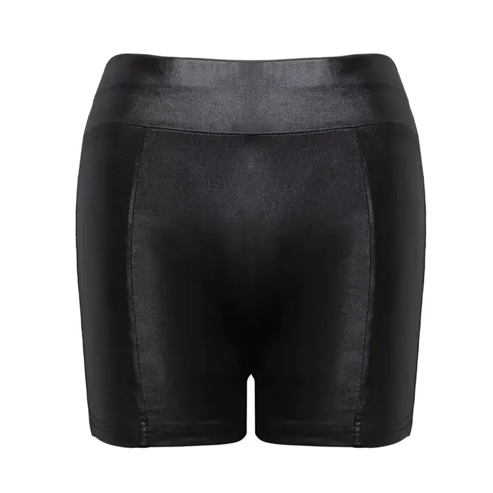 Short sexy en faux cuir PU pour femmes, brillant, élastique, taille haute, pantalon court, slim, cha