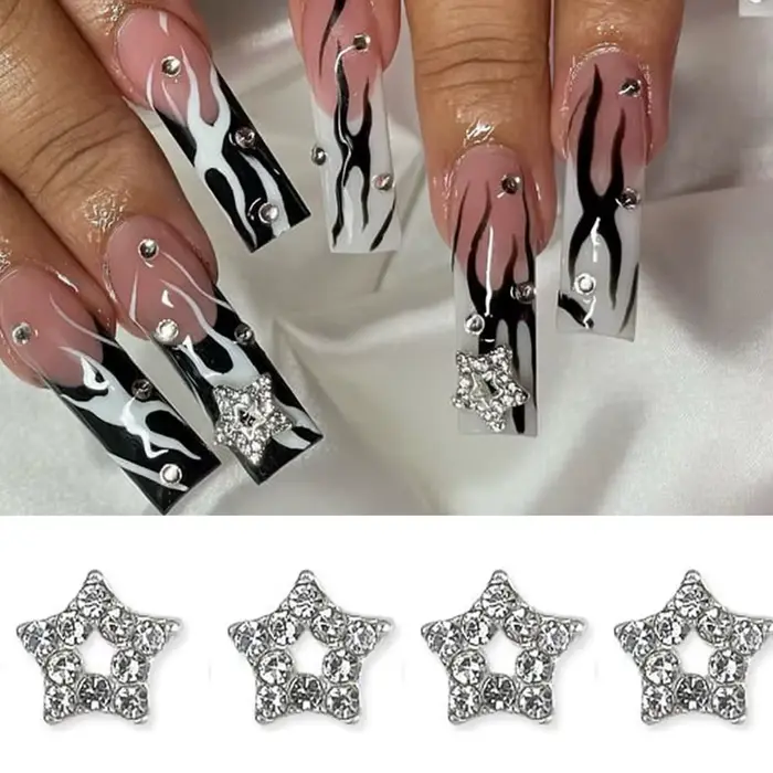 10 kusov 3D strieborný pentagram hviezda Nail Art zliatina kamienky luxusné kovové hviezdicové prívesky na nechty šperky drahokam manikúra