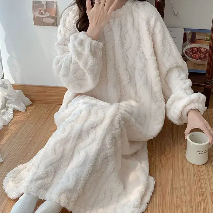 Flanel hrubé ženy Polyester nočná košeľa koleno dĺžka pohodlie elegancia špeciálne príležitosti