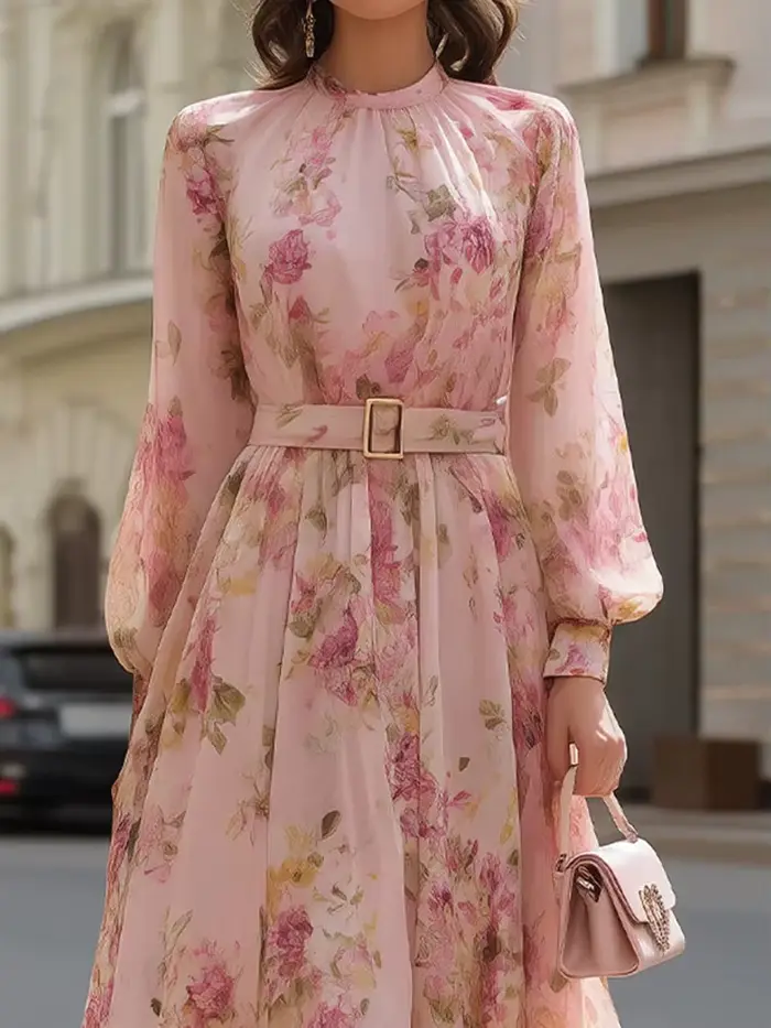 Elegantné dlhé šaty s patchworkovou potlačou pre ženy