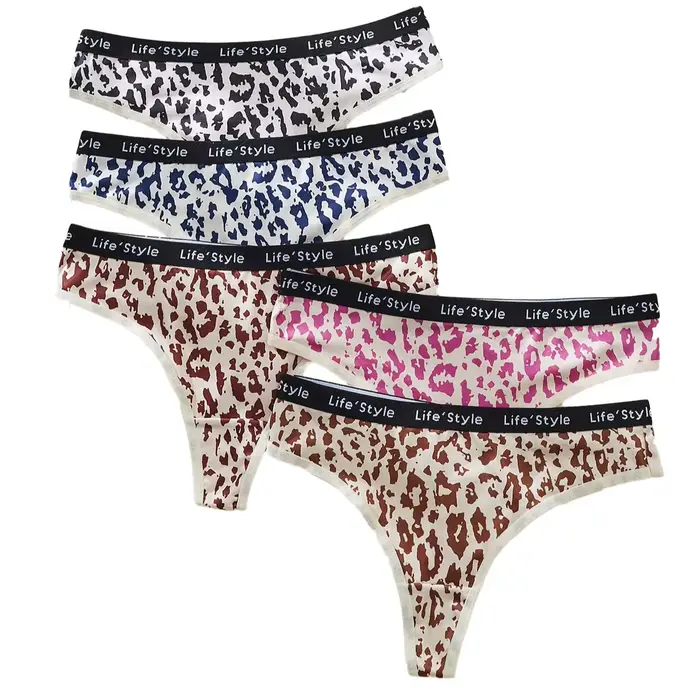 5 culottes string à imprimé léopard pour femme, confortables et polyvalentes