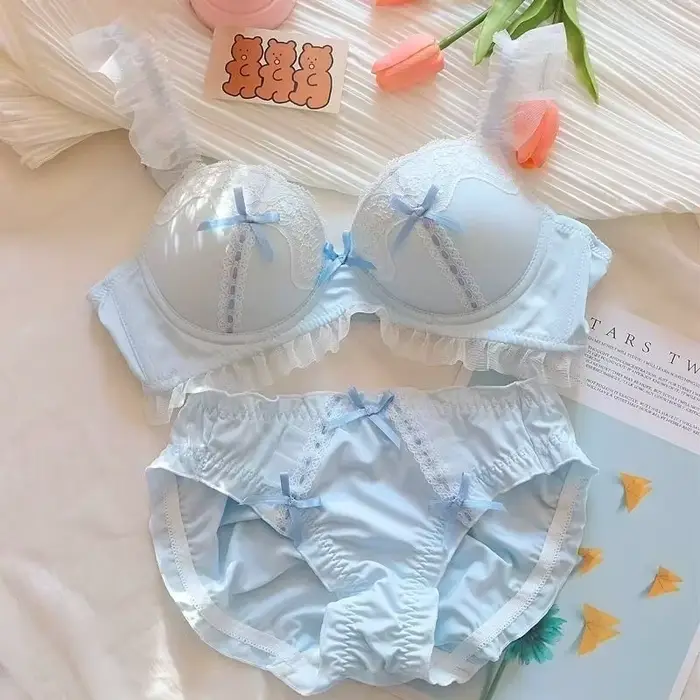 Ružová čipka japonský štýl podprsenky a nohavičky sady pre ženy