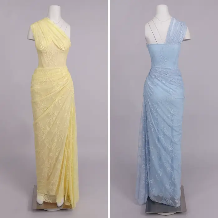 Elegantné dlhé bordó čipkované šaty na jedno rameno pre ženy – Drapované večerné