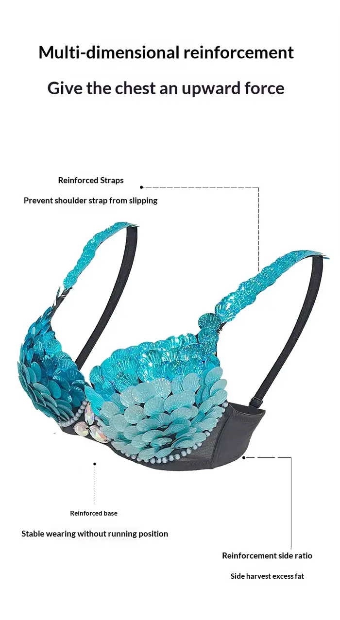 Oslňujúca festivalová podprsenka - ručne vyrobená brušná tanečná podprsenka pre karneval, rave, horáka a kostýmovú párty DIY Dancewear pre ženy
