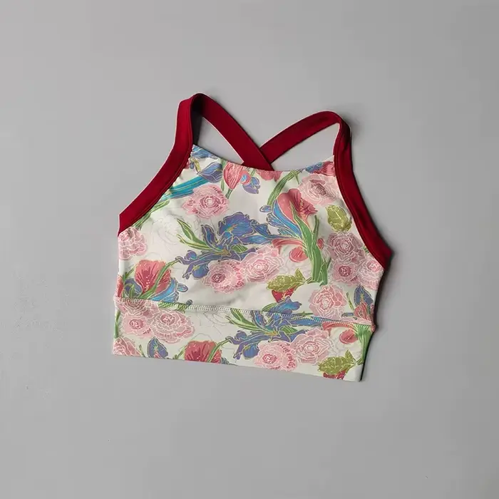 Soutien-gorge de sport imprimé pour femme, avec bretelles croisées au dos, effet push-up, respirant,