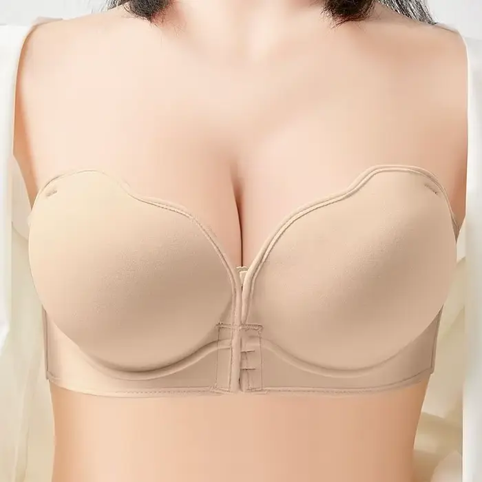 Push-up podprsenka bez ramienok s vypchávkou a predným zapínaním 12 cm | Protisklzová rukoväť