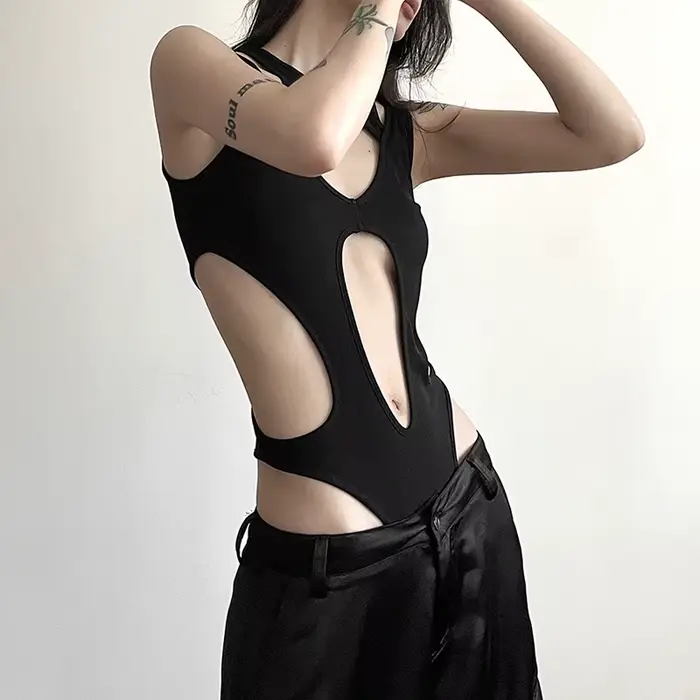 Gotické prelamované body pre ženy, Sexy, Techwear, Y2k móda, Patchwork, Grunge topy, bez chrbta, vysoký strih, Slim