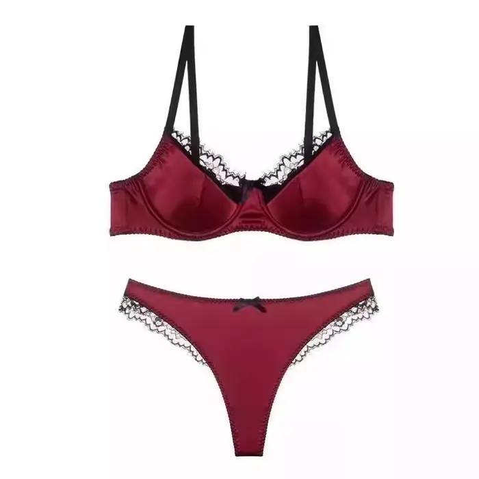 Ensemble de soutien-gorge de nuit de mariage rouge, sexy français, Bralette en dentelle, fine, régla