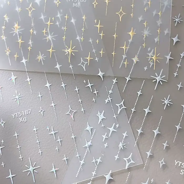 Zlaté a strieborné Starlight Laser trblietavé hviezdy bronzujúce kamienky úľava Nail Art dekorácie nálepky manikúra