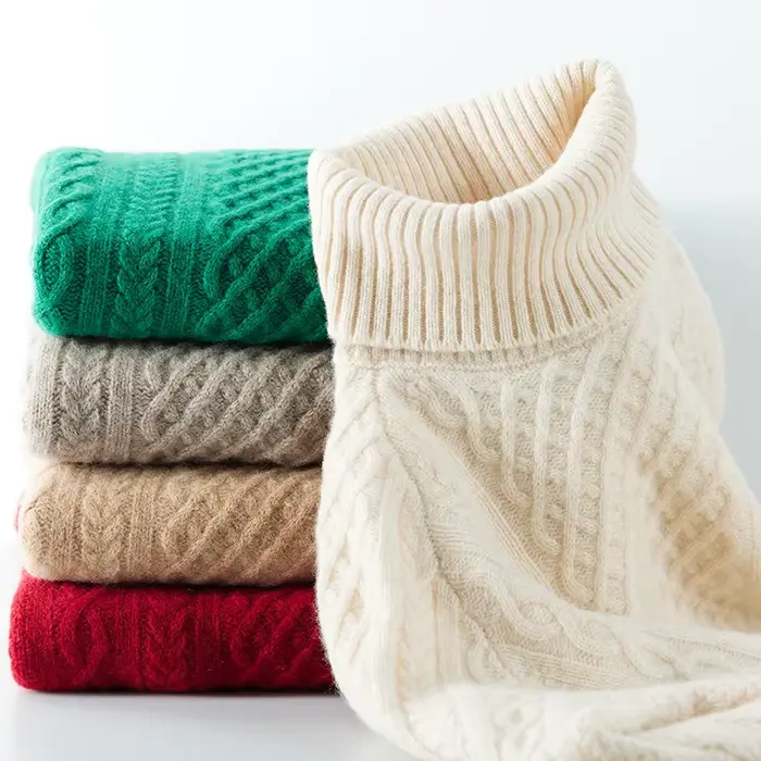 Pull en cachemire à col roulé et manches longues pour femme, 100% laine mérinos, vêtements d'hiver e