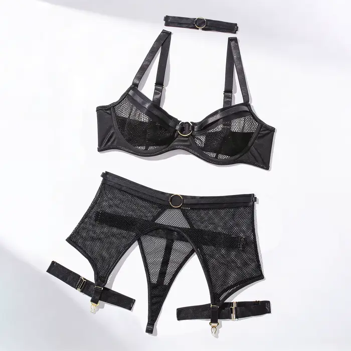 Ensemble de Lingerie Sexy en Résille Érotique pour Femme, Ensemble de Culottes à Jarretelles, Linger