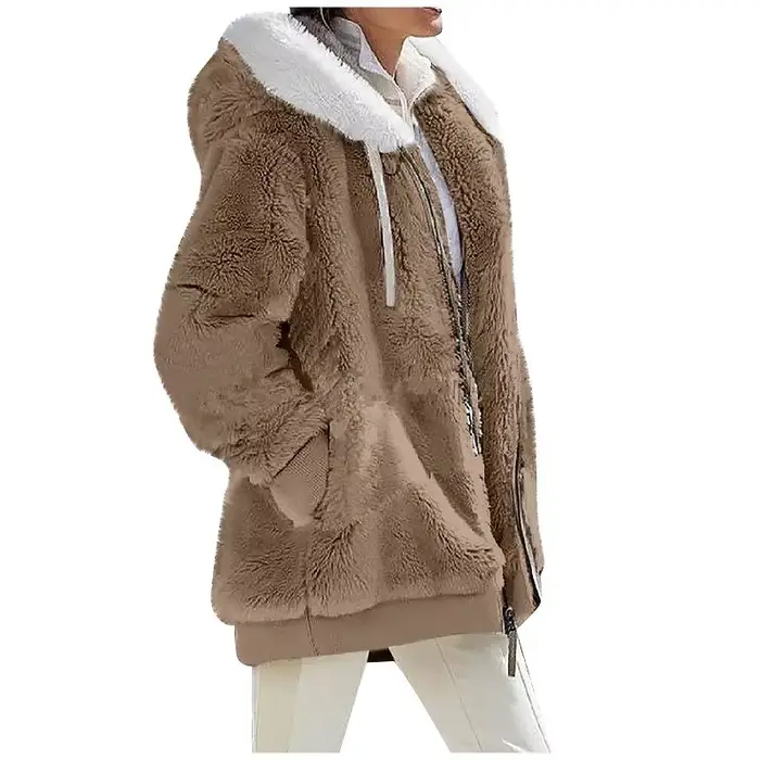 Manteau à Capuche en Cachemire pour Femme, Veste Décontractée avec Fermeture Éclair, Couleur Unie, N