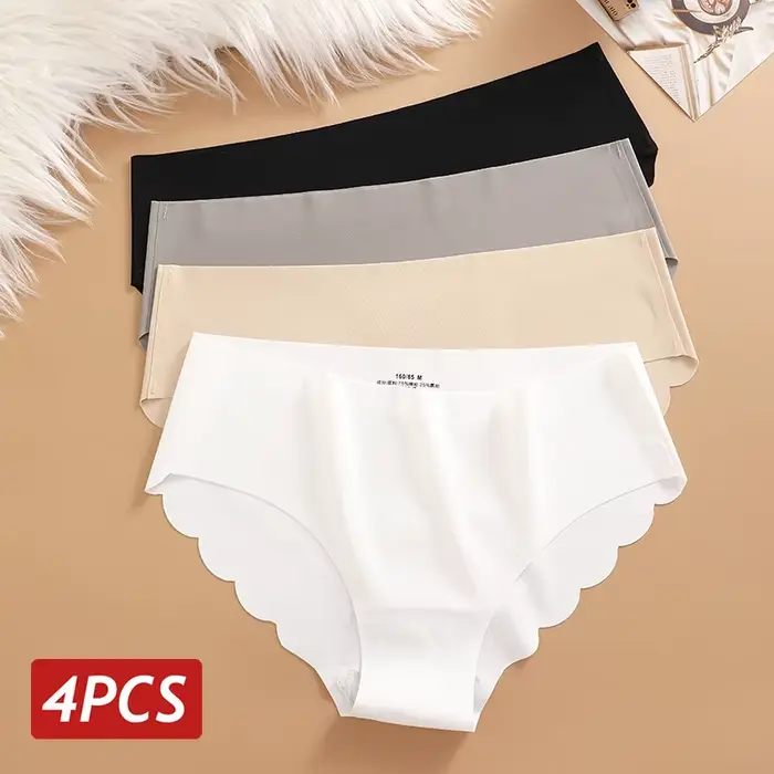 Culotte sans couture en soie glacée 4 pièces/ensemble slips pour femmes couleur unie sous-vêtements