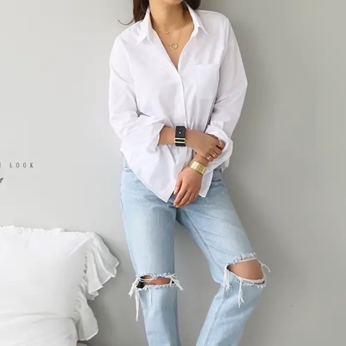 Bavlnená biela košeľa pre ženy Blusas Mujer De Moda OL Štýl voľný vrch dámsky s dlhým rukávom c