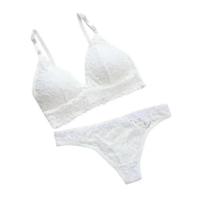 Ensemble de lingerie en dentelle à col en V avec soutien-gorge à fleurs, culotte string de couleur u