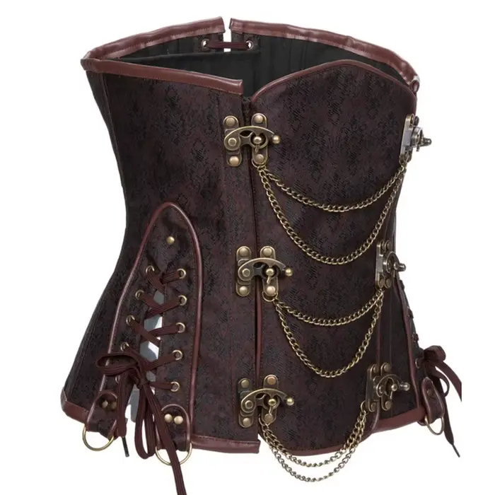Hnedý Steampunk korzet pod prsia pre ženy