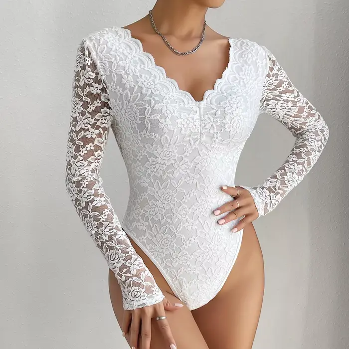 Sexi biele čipkované body pre ženy