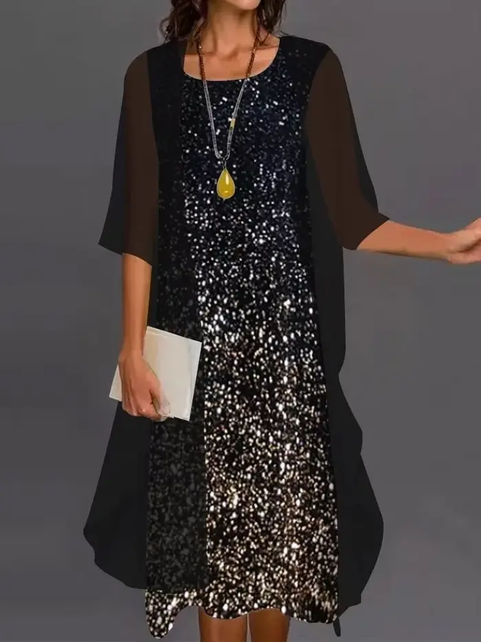Robe en polyester mousseline décontractée à col rond pour femmes occasions spéciales soirée été