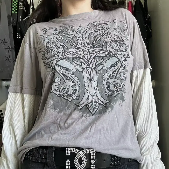 Tričko s dlhým rukávom s potlačou vintage lebky
