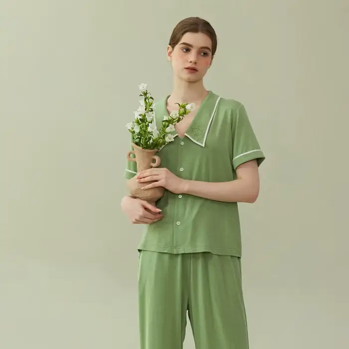 Ensemble de pyjamas SUJIIN pour femmes, 2 pièces, manches courtes, ensemble de détente, modal rafraîchissant, broderie fine, pyjamas été 2026 SH004