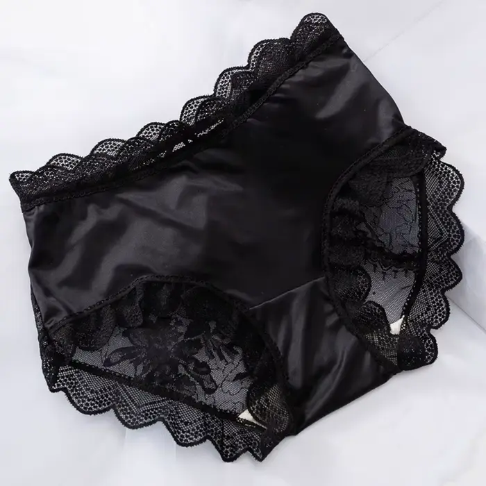 Culottes en dentelle florale transparente pour femme, sous-vêtements féminins fins en soie glacée à volants, pour usage quotidien