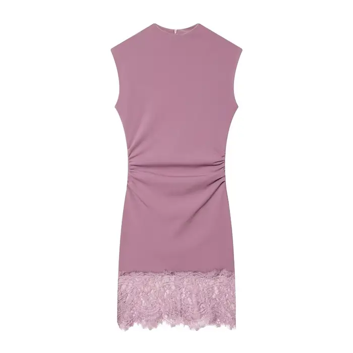 Robe Courte en Dentelle Femme 2026, Robe Moulante Froncée Sans Manches pour Soirée, Robe d'Été Court