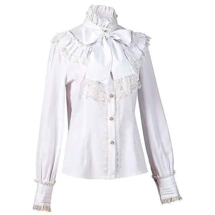 Chemisier Élégant Gothique pour Femme, Nouvelle Collection Printemps 2026, Col Montant à Volants, Bo