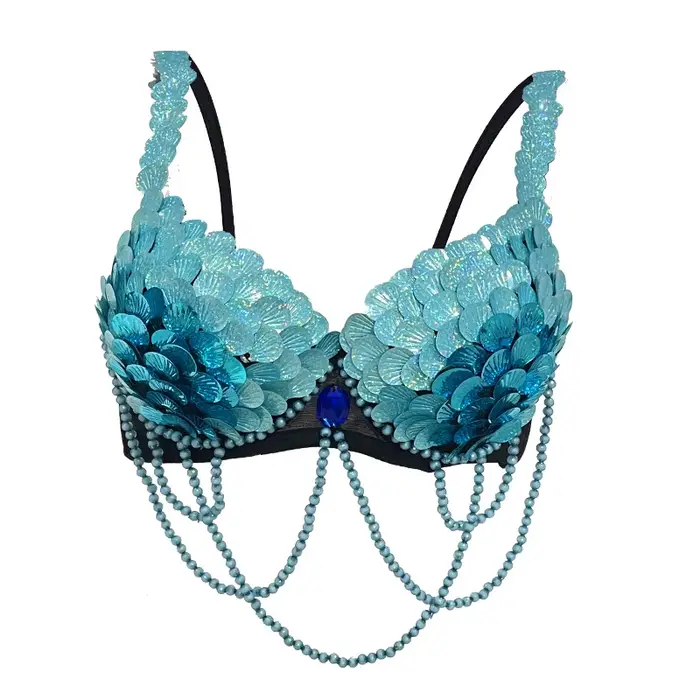 Oslňujúca festivalová podprsenka - ručne vyrobená brušná tanečná podprsenka pre karneval, rave, horáka a kostýmovú párty DIY Dancewear pre ženy