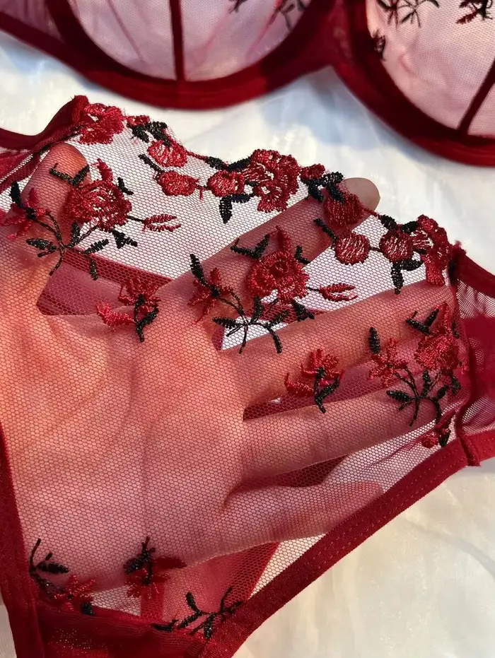 Erotická fantasy Sexy romantická spodná bielizeň pre ženy, 2 kusy, dámske priehľadné spodné prádlo, výšivky, krásne podprsenky a nohavičky