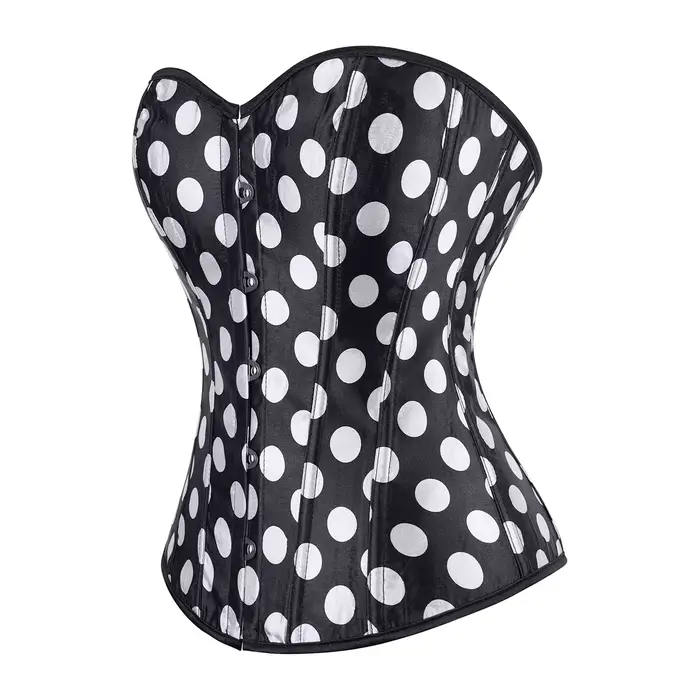 Corset bustier en satin pour femme motif à pois vintage à lacets avec baleines style burlesque pour clubwear cosplay et soirées gothiques