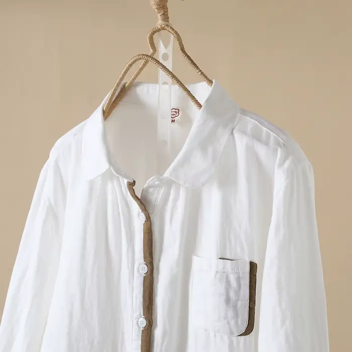 Chemises assorties en coton pour femmes, haut à col à revers, manches longues, chemisiers basiques, 
