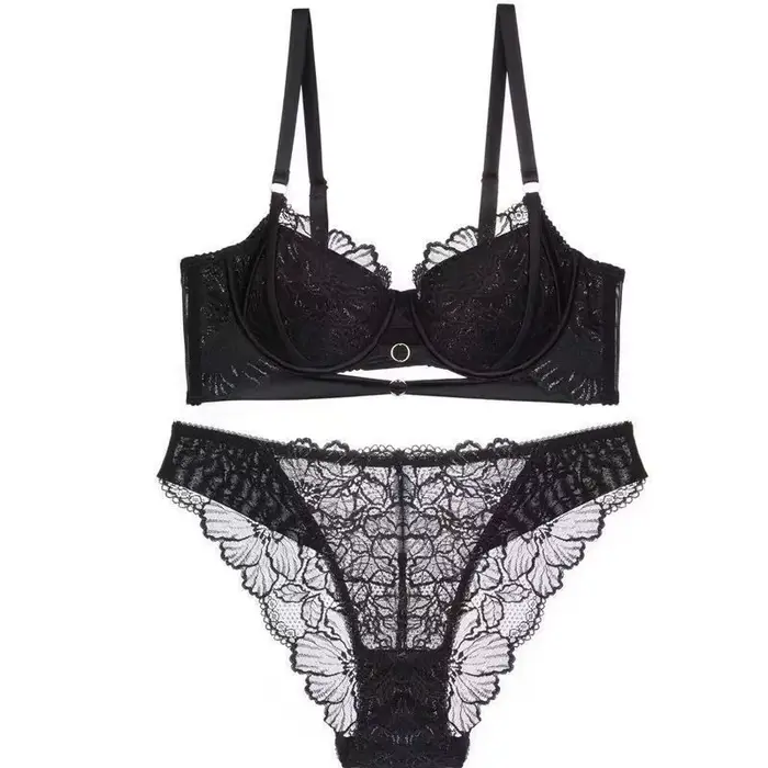 Sexy čipka spodná bielizeň Set s veľkými rozhrýzané prsia, anti-ohýbanie a nastaviteľné prsia, pohodlné podprsenka Set s mäkkou oceľou Ring