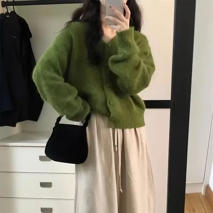 Ezgaga tricoté Cardigan femmes automne hiver mode ample solide col en V vêtements d'extérieur recadr