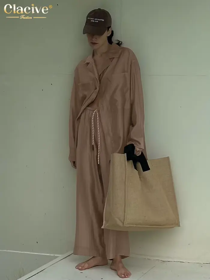 ClacMarkets-Dvojdielny Hnedý Elegantný Set pre Ženy