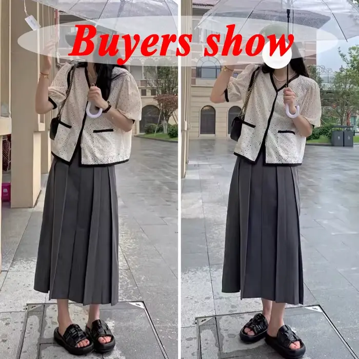 Jupe Longue Plissée Noire et Grise pour Femme, Style Japonais, Taille Haute, Midi, Streetwear de Bur