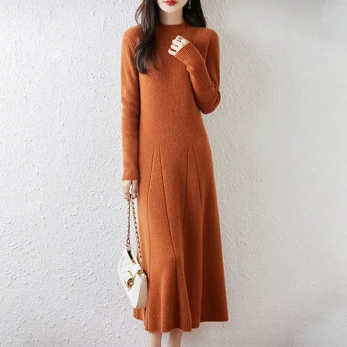 Nouvelle robe à col rond pour femmes avec pull 100% laine mérinos automne et hiver pull Long tricoté