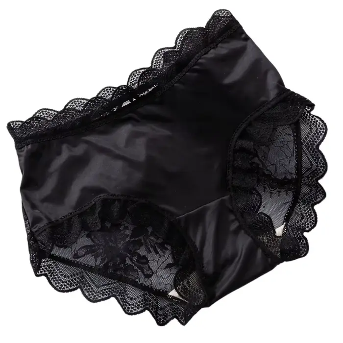 Lingerie féminine, culottes en dentelle florale transparente, culottes en soie glacée à volants ondu
