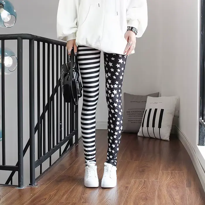 Nové elastické jegging s pruhmi a hviezdičkami Legíny módne capri dámske