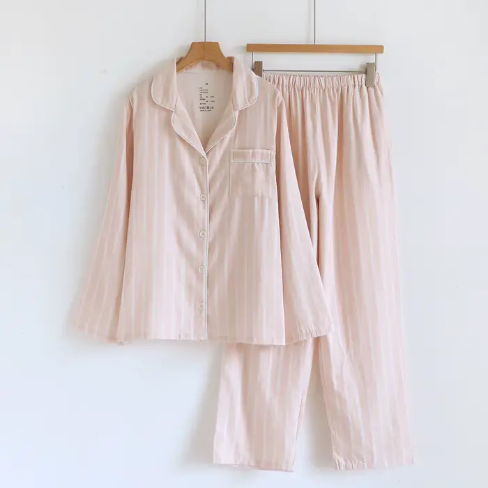 Ensemble pyjama 2 pièces pour couple, Style Simple rayé, couleur non imprimée, tissé, taille ample, 